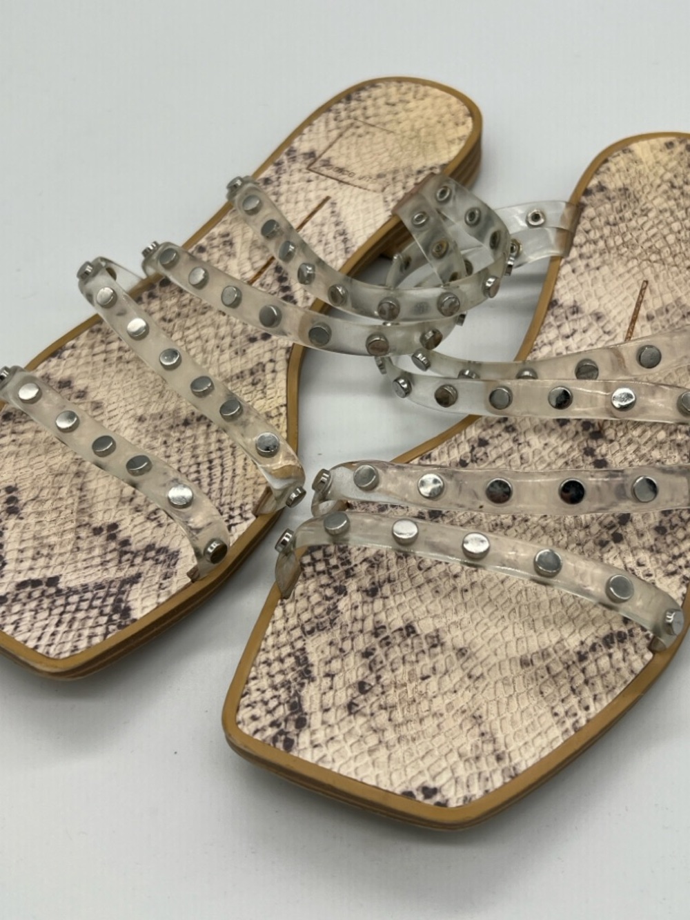 Dolce Vita Studded Clear-Strap Snake Print Slide Sandals - Nude - Picture 2 of 5